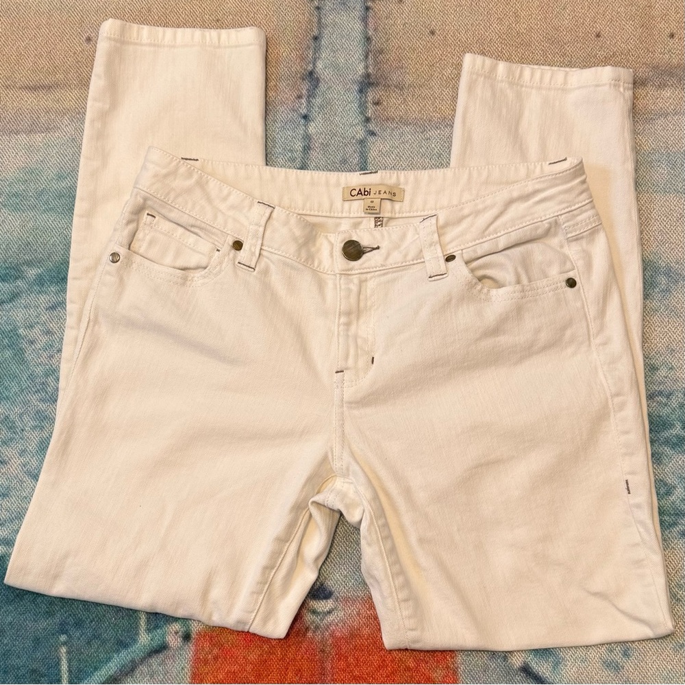 CAbi #336 Straight Leg White Ivory Stretch Jeans Size 8